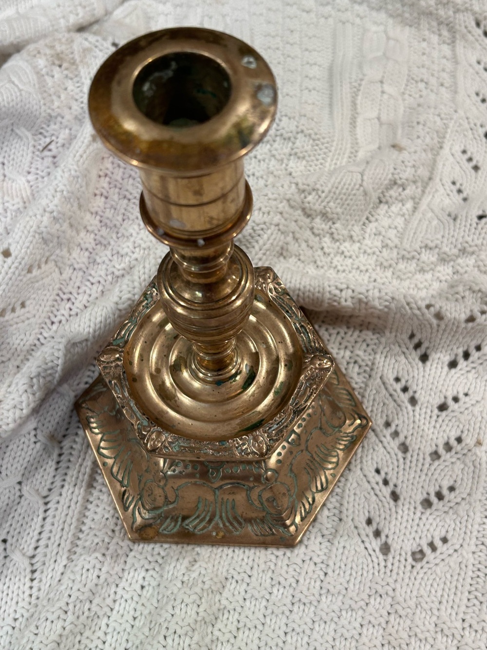 Vintage Ystad Metall Brass Hexagonal Decorative Candle Holder - Gold Finish